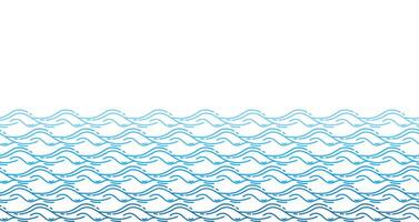 Blue water background. Line sea ocean waves with blank space for text. Blue wavy aqua pattern marine decoration, flowing river stream. Japanese style banner vector