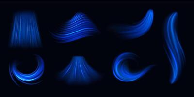 Air flow effect. Freezing airflow with shimmering blue light, wind or draft movement. Breeze or current with flickering, wind gust or conditioner whiff. 3d realistic illustration vector