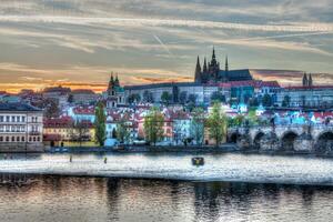 View of Charles bridge over Vltava river and Gradchany Prague C photo