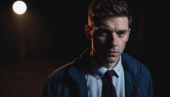 photo of serious government officer with polite outfit during investigation scene,