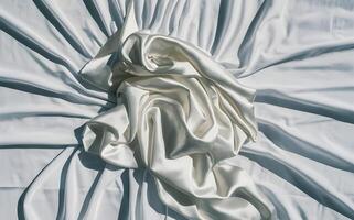 A photo of a white fabric on a white background with sunlight reflecting off the folds.