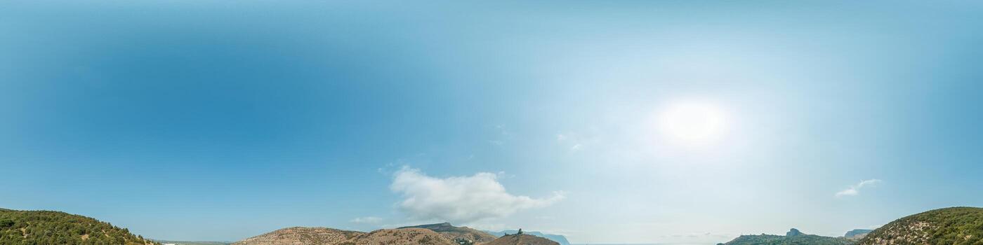 sky part of panorama with clouds, without ground, for easy use in 3D graphics and panorama for composites in aerial and ground spherical panoramas as a sky dome. photo