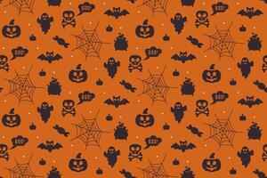 Halloween Seamless pattern with Halloween symbols - ghost, bat, pumpkin. Seamless texture for background, wrapping paper, invitation, banner vector
