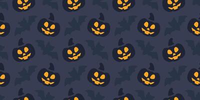 Halloween seamless pattern, Pumpkin Jack o lantern and bat. Simple seamless texture for background, wrapping paper, banner or invitation vector