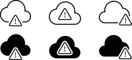 Cloud alert icon, cloud failure icon. Minimal cloud shape with exclamation mark. Disconnect, error or broken communication with database concept. Cloud computing concept. vector