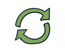 Clean and modern, this minimalist design graphic showcases a circular symbol with two opposing arrows, creating a continuous loop. The arrows are filled with a soft green color and outlined vector