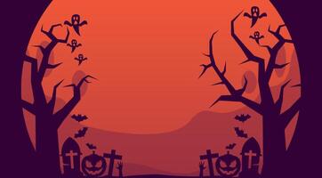 halloween background with full moon and tombstones vector