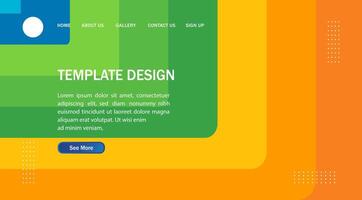 a colorful web page template design with a blue and orange background vector