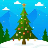 a christmas tree is in the snow with a star on top vector