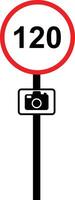 Road sign with restriction of speed 120 icon. Speed-limit cameras sign. Limit speed sign for car. Computer mouse cursor symbol. Regulatory logo. flat style. vector