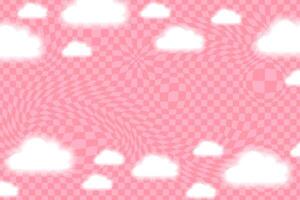 Pink psychedelic chequered background with white aura clouds. vector