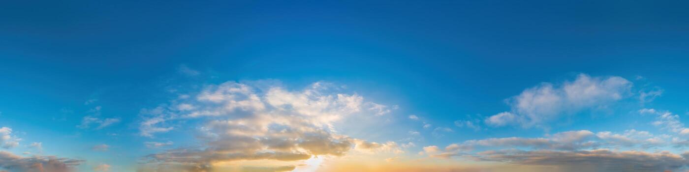 Sky panorama with Stratocumulus vesperalis clouds in Seamless spherical equirectangular format with complete zenith for use in 3D graphics, game and composites in aerial drone panoramas as sky dome photo