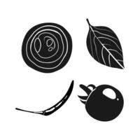 Set of hand drawn vegetable and spice illustrations in black on a white background. vector