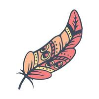 Hand drawn Bohemian feather with pattern illustration vector