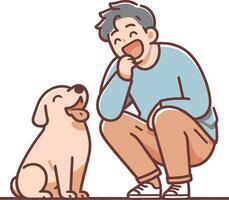 Man and Dog Happy Interaction Illustration. Man Laughing with His Pet vector