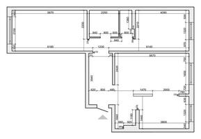 Architectural sketch of measuring floor plan. Empty apartment view from above vector