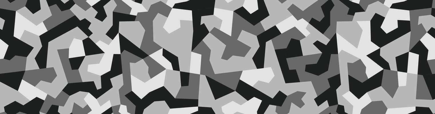 Military black and white geometric seamless pattern for camouflage nets and coloring weapons and military equipment. Deforms, hide and distorts contours and shapes of the masked object
