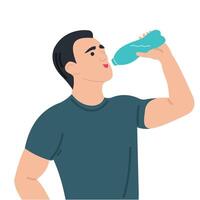 design illustration of a man with neat hair holding a bottle with a gesture of wanting to drink water from his bottle vector