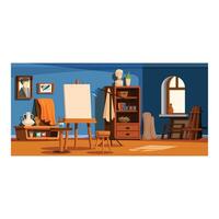 Art studio interior with empty easel awaiting inspiration vector