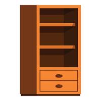 Empty wooden bookcase with shelves and drawers standing isolated vector