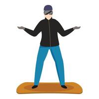 Snowboarder standing with open arms on a snowboard vector