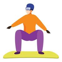 Snowboarder wearing goggles is crouching on a snowboard vector