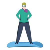 Snowboarder is standing on a snowboard, ready to ride down the slopes vector