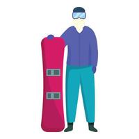 Snowboarder wearing winter clothes posing with snowboard vector