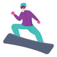 Snowboarder is making a jump, wearing a complete winter outfit vector