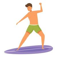 Young surfer balancing on surfboard practicing surfing tricks vector
