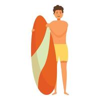 Smiling surfer standing with surfboard is ready for surfing vector