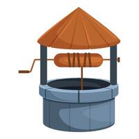 Cartoon style drawing of a well with a wooden roof and handle for drawing water vector