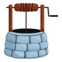 Old stone water well with wooden bucket on rope for getting water from underground vector