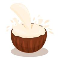 Coconut milk splashing into half coconut shell vector