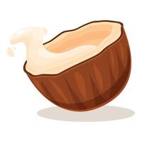 Coconut cracked open with milk splashing out vector
