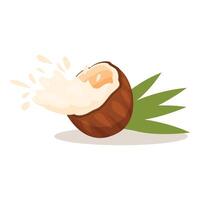 Coconut milk splashing from ripe coconut with palm leaves vector