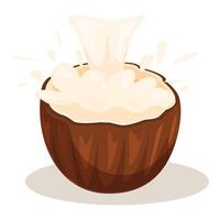 Fresh coconut milk splashing into coconut shell vector