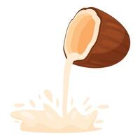 Coconut milk pouring from cracked coconut making a splash vector