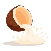 Coconut milk splashing from cracked tropical nut vector