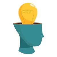 Human head profile containing glowing light bulb showing creative thinking process vector