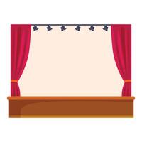 Empty theatrical scene with wooden stage, red curtains and spotlights vector