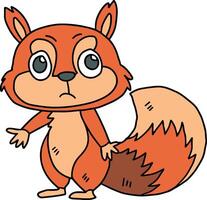 A cute cartoon squirrel is standing with its paw raised, looking at the camera vector