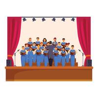 Choir singing on stage with conductor leading performance vector