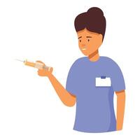 Smiling nurse holding a syringe with vaccine for injection vector