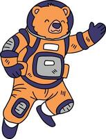 A cartoon bear in a spacesuit is jumping up and down vector