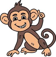 A cute monkey is sitting on the ground with its hands on its hips vector