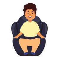Smiling boy sitting in a car seat, happy to be safe during travel vector