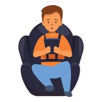 Sad child sitting in a car seat using a smartphone vector