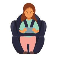 Little girl using digital tablet sitting in a child car seat vector