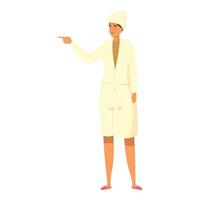 Woman wearing bathrobe pointing with finger showing something interesting vector